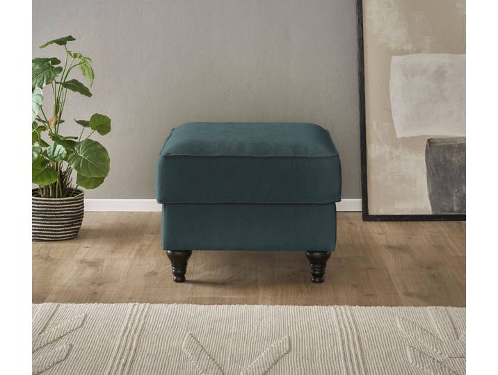 Hocker GOODPRODUCT Westminster mit hochwertigem Microfaserbezug , grün (blaugrün), B:65cm H:50cm T:65cm, 92% Polyester / 8% Nylon, Hocker, Hocker, Passend zur Serie WESTMINSTER, Federkern-Polsterung, gedrechselter Fuss