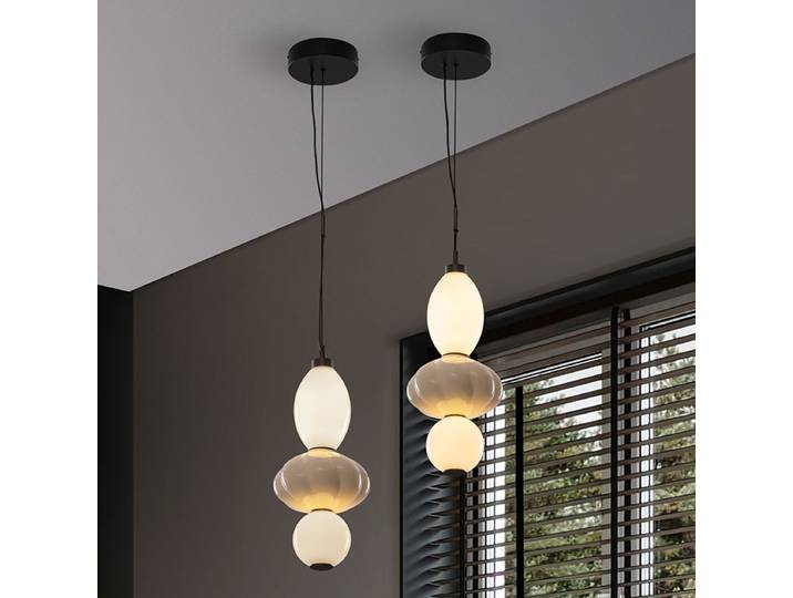 Suspension Oneta type C Ø 20cm Beige Céramique LED non-remplaçables Module LED