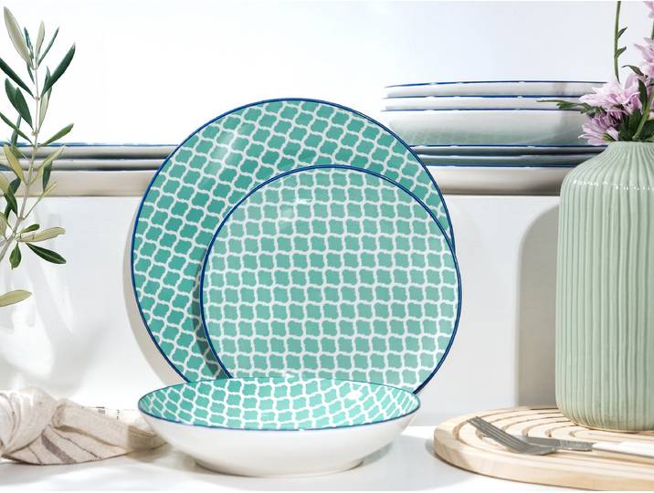 Tafelservice Mediterran Petrol 12-teilig Blau/Petrol