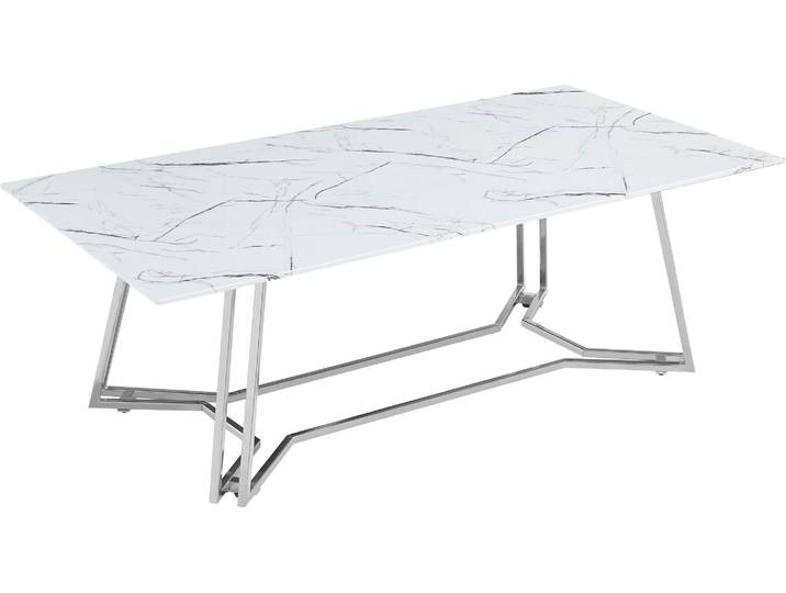 Couchtisch SALESFEVER Wohnzimmertisch im eleganten Stil , weiß (weiß, silber, silber, weiß), B:110cm H:40cm T:60cm, Tische, Couchtisch, Eleganter Chic mit marmoriertem Charme