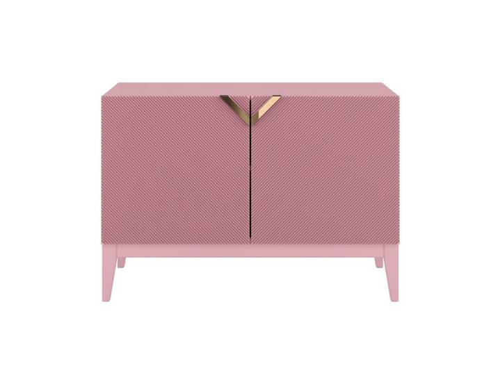 Visby Sideboard Demi 2D Long, Pink-Gold, Mit Gefrästen Fronten, Massive Buche, Rosa, Buchenholz, 100.5x70x42 cm, Kleinmöbel, Kommoden, Sideboards