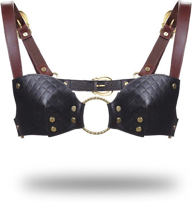 Liebe seele Brassière en Cuir Noir, Marron & Or