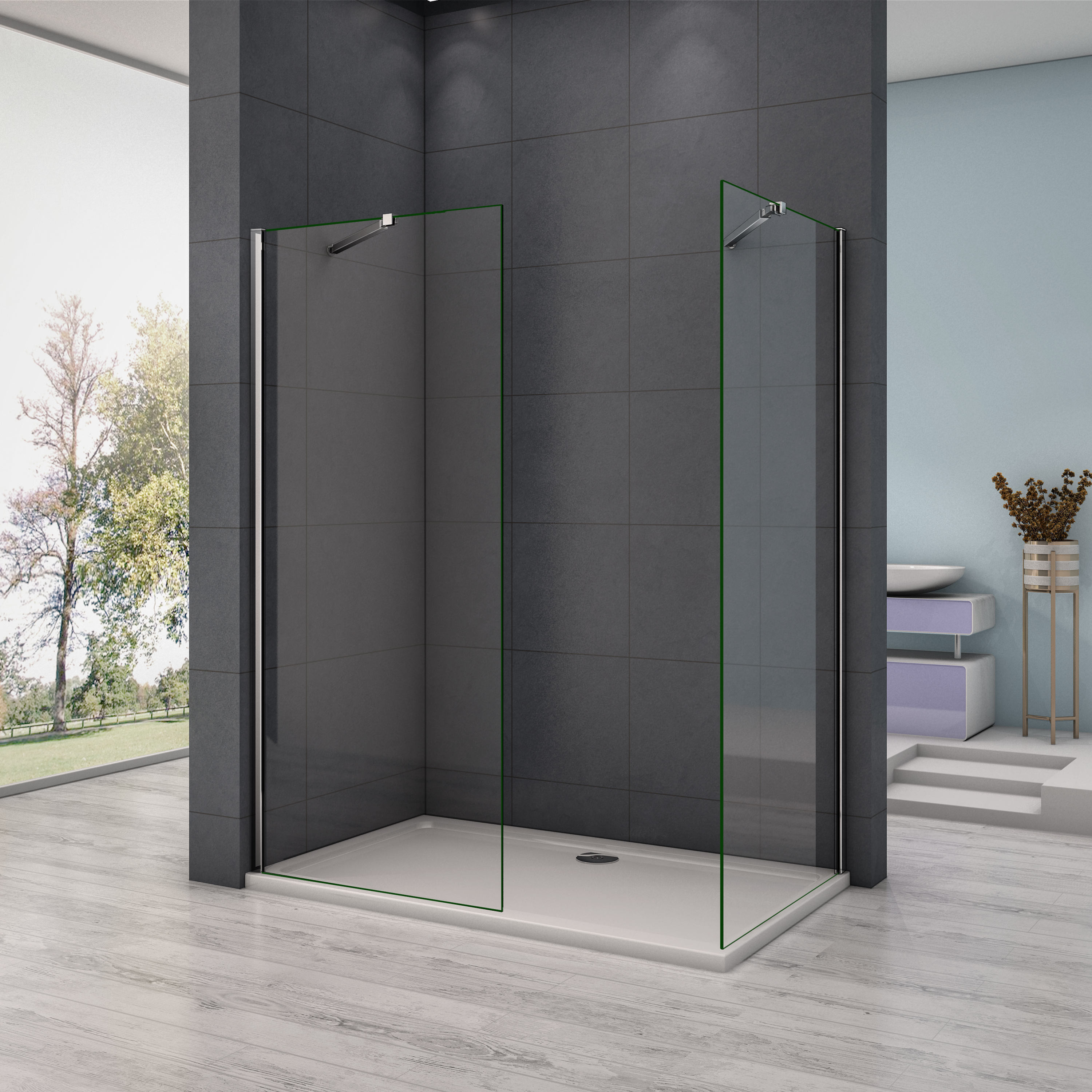 90X200cm+140X200cm Walk in Duschwand Klarglas 10mm ESG Sicherheitsglas Duschabtrennung