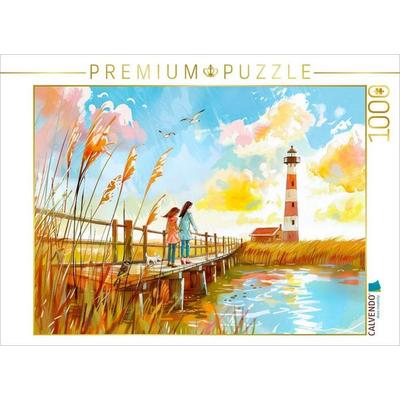CALVENDO Puzzle Spaziergang mit Mutter und Kind zum Leuchtturm | 1000 Teile Lege-Größe 64x48cm Foto-Puzzle für glückliche Stunden