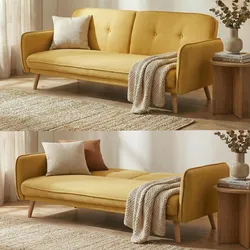 Schlafsofa MCW-J18, Couch Klappsofa Gästebett Bettsofa, Schlaffunktion Stoff/Textil 185cm ~ gelb