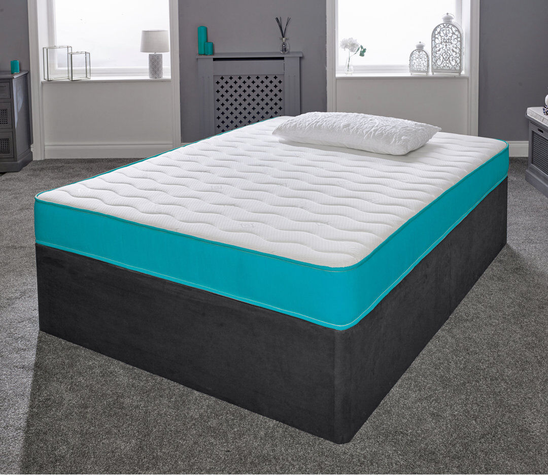 Symple Stuff Cooltouch Essentials Wave Teal Blue Micro Quilted Hybrid Memory Foam Spring Mattress Double (4'6)