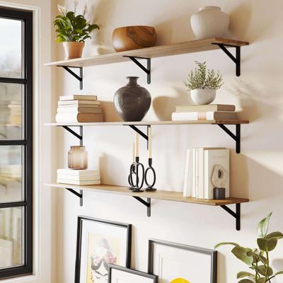 Wallniture 60 inch Long Wall Shelf, Wall Mounted Rustic Shelves, Wooden Floating Bookshelves for Wall Storage, Burnt, Wood, 3pcs