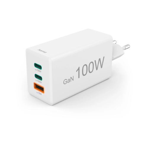 Hama Schnellladegeraet GaN 2x USB-C PD 1x USB-A QC Mini-Ladegeraet 100 W (00201997)