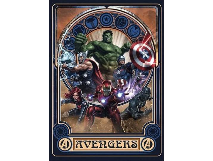 Komar Marvel Vlies Fototapete - Avengers Ornament - Größe: 200 x 280 cm (Breite x Höhe) - Kinderzimmer, Superheld, Tapete - IADX4-068