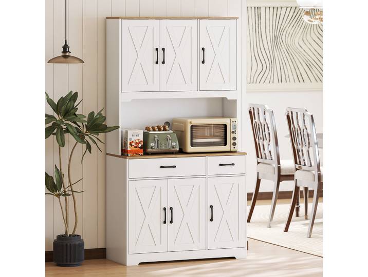 HOMCOM Buffet Haut Cuisine 6 Portes 2 Tiroirs Blanc 94x39,5x175cm