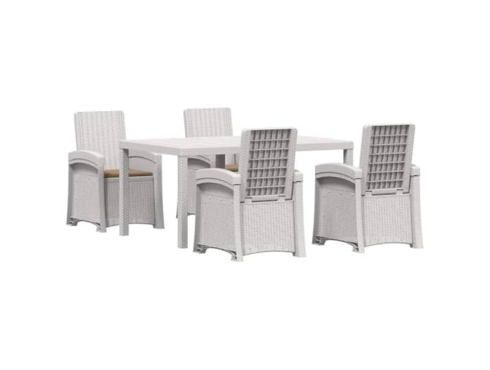 PUGYNBK Outdoor-Esszimmer-Set, 5-teilig, Taupe Robustes Polyrattan, 3-fach verstellbare Rückenlehne, leichter PP-Rahmen, einfache Reinigung