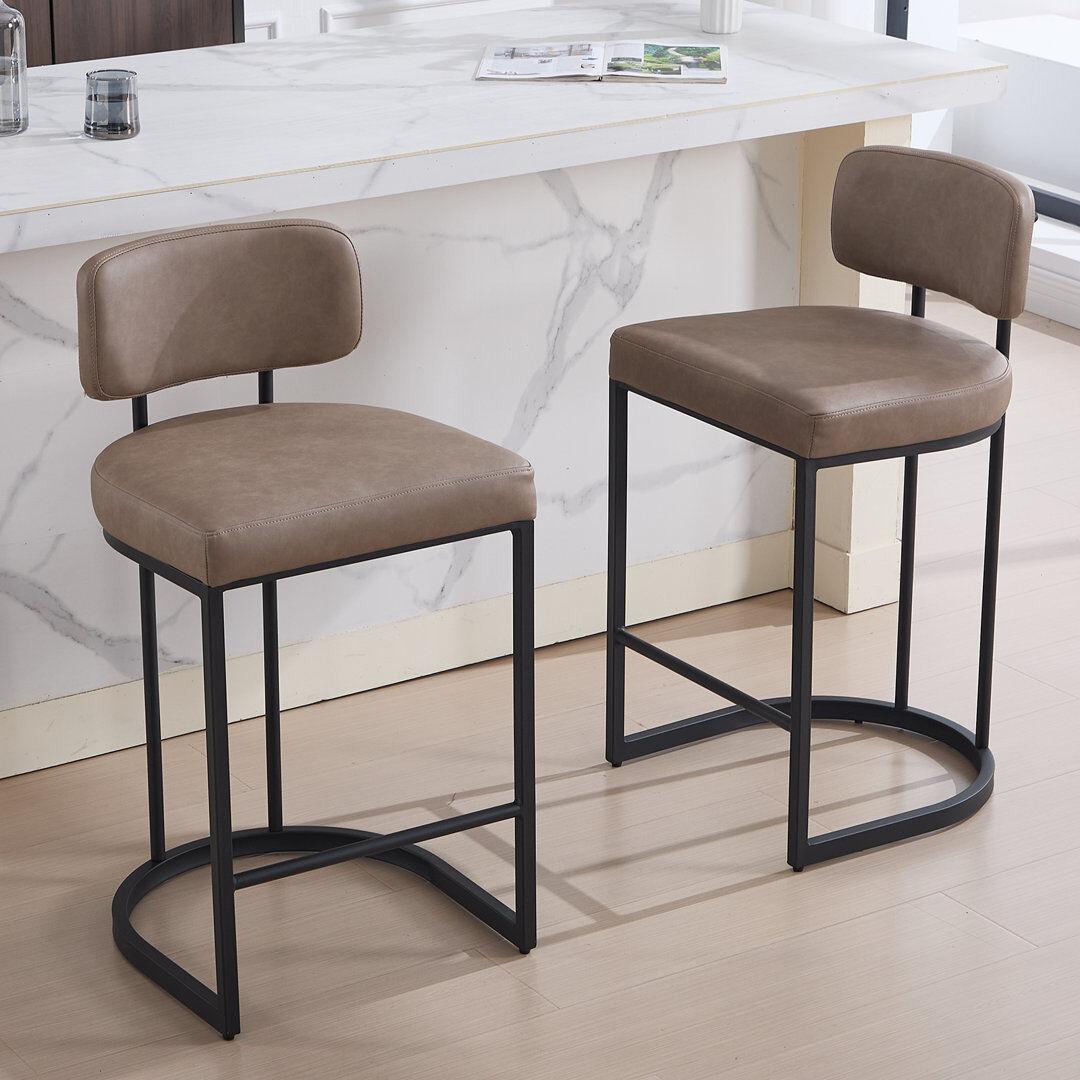 Norden Home Bar Stools PU Leather Modern Industrial Counter Stool with Metal Frame for Home Bar Pub Restaurant Khaki 89cm H X 44.5cm W X 47cm D