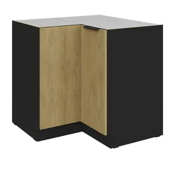 Küchen Eckunterschrank 90x90 cm CREMONA Eiche hell + Schwarz Küche Küchenzeile