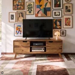 TV-Board Sheesham 134x40x48 natur sandgestrahlt lackiert MALMÖ 2 #219
