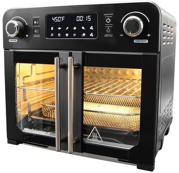 Elite Cuisine EAF9202 Programmable 23L French Door Air Fryer Oven with 10 Menu Functions, and Interior Light, Black