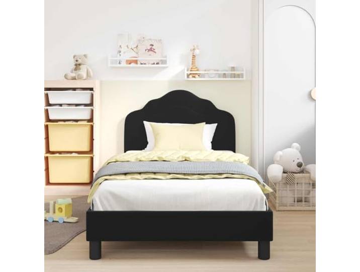 KTHLBRH Bett Samt Schwarz 80 x 200 cm Holz Fester Lattenrost, niedriges Design, einfache Montage, kein Boxspring, 140 kg