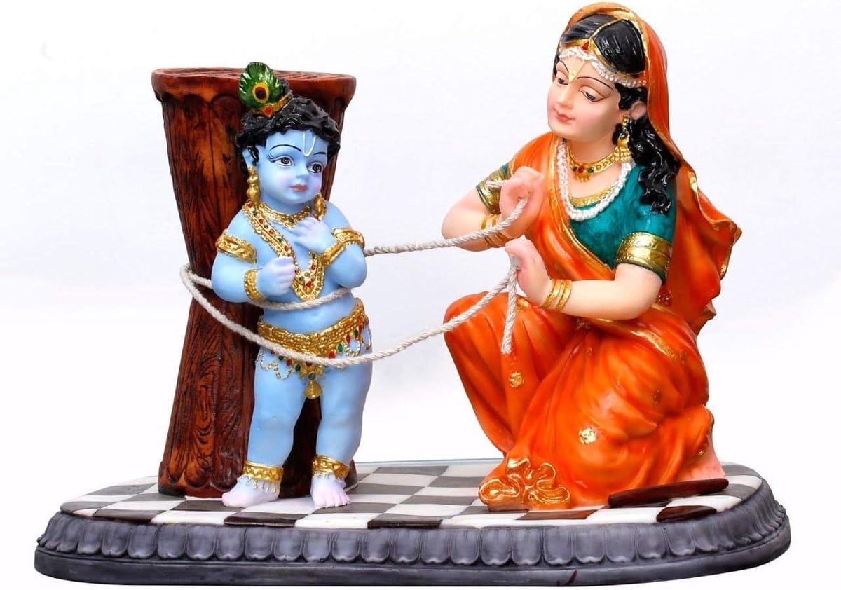 Handgemaakt uniek Krishna beeldje multicolor - Hoogte: 32 cm