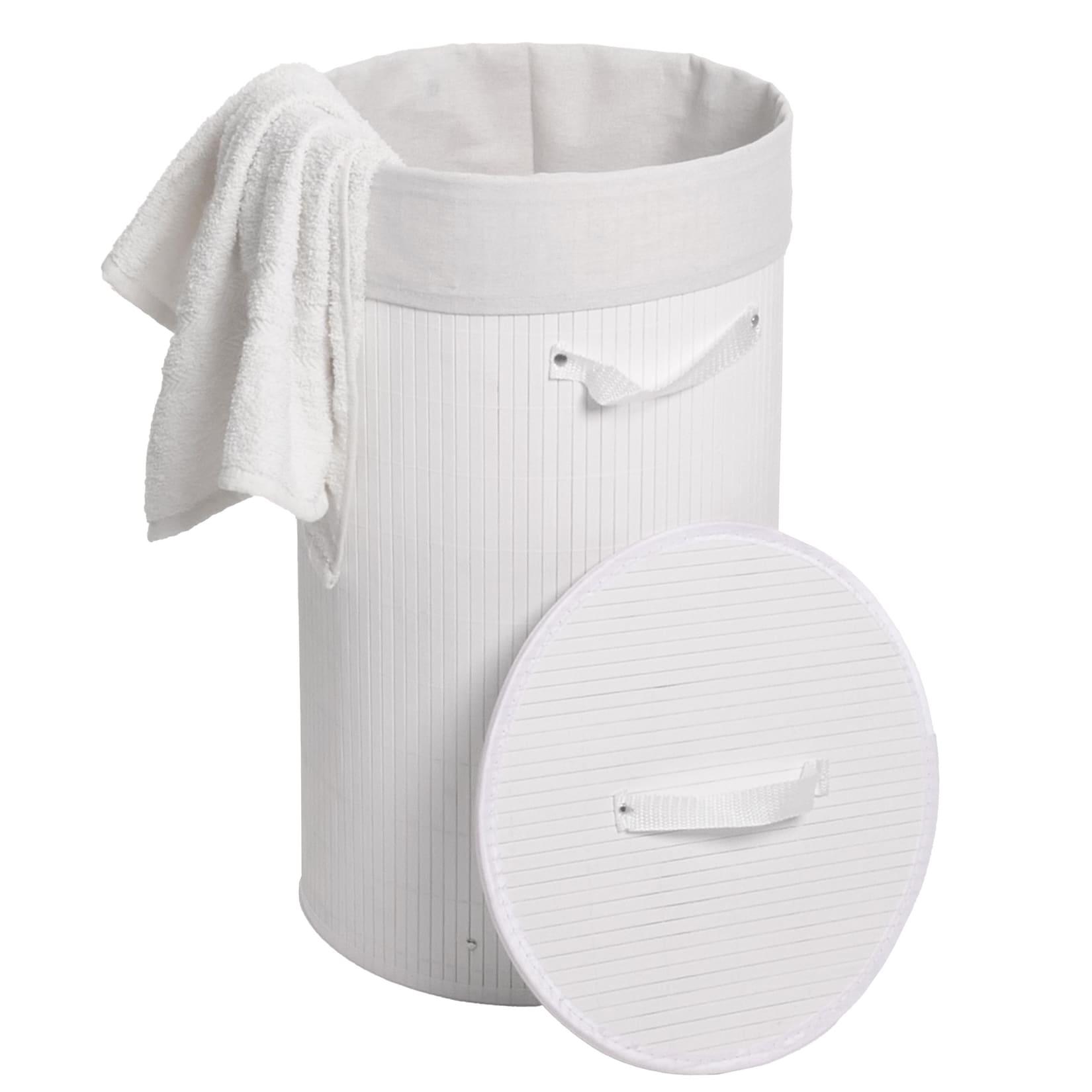 Wäschekorb MCW-C21, Laundry Wäschebox Wäschesammler Wäschebehälter Wäschetonne, Bambus rund 59x35cm 50l ~ weiß