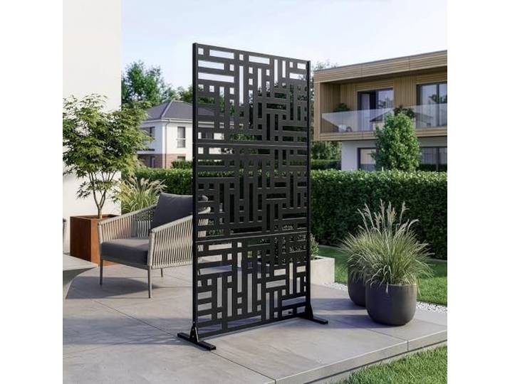 casa.pro Trennwand Bernalda Raumteiler 180 x 90 cm Balkonsichtschutz Outdoor Indoor Raumtrenner Terrasse Garten Stahl Paravent freistehend Schwarz