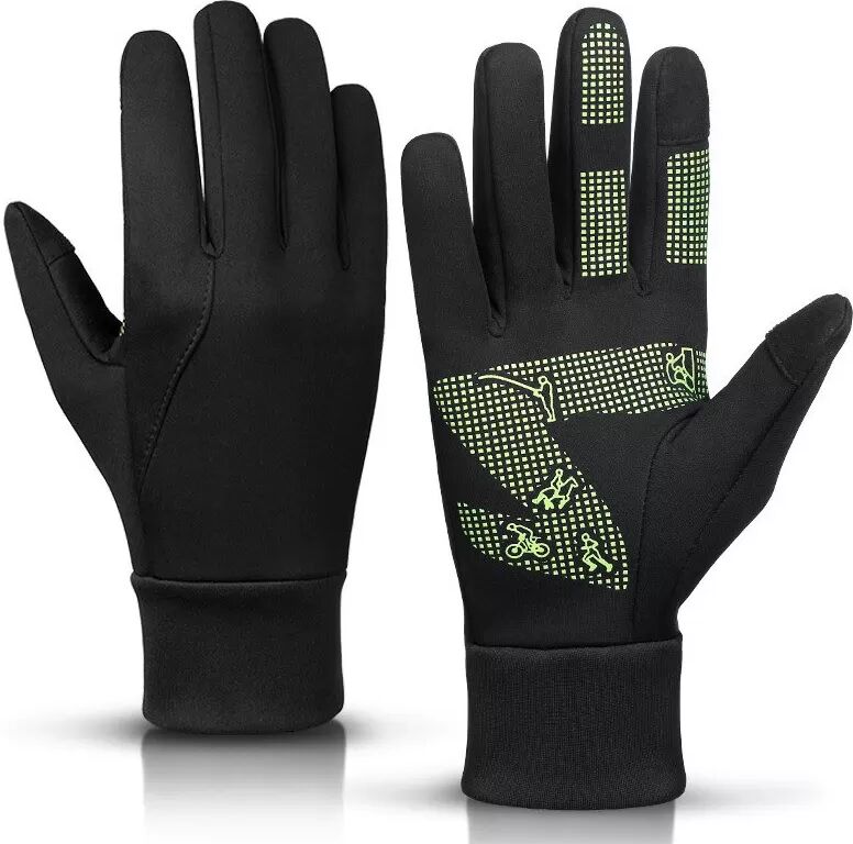 INF Warme Fleece-Touchscreen-Handschuhe für Outdoor-Laufen, Wandern, Angeln und Radfahren M Schwarz + Grün