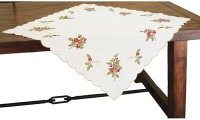 Xia Home Fashions Holly Berry Embroidered Collection Table Topper, 34 by 34-Inch