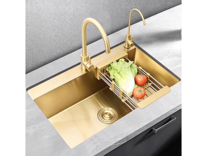 Aufsatz-Küchenspüle, Edelstahl, integriert, Einzelbecken, tief Spülbecken im modernen Stil mit einer Arbeitsplatte und einem Becken,geeignet für Bars(W60/45cm/23.6/17.7in)