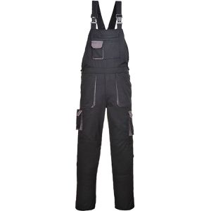 Portwest Arbeitshose Texo Kontrast TX12, Herren, Latzhose, schwarz, Größe 44/46 (S)