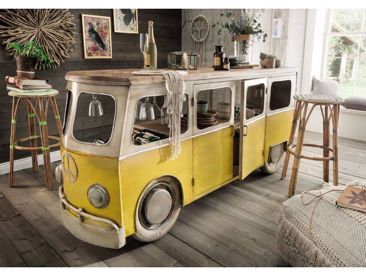 Wohnglücklich by Infantil Fahrzeug-Bar Bus gelb/weiß 220x96x58 cm