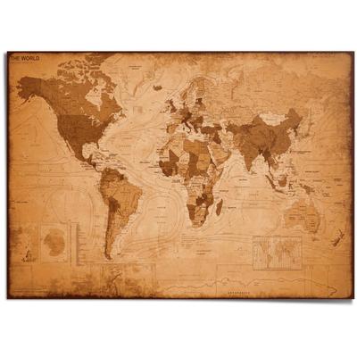 Poster REINDERS "Weltkarte Antik optik", braun (farbe bild(er): braun), B:140cm H:100cm T:0,1cm, Papier, Bilder, Poster