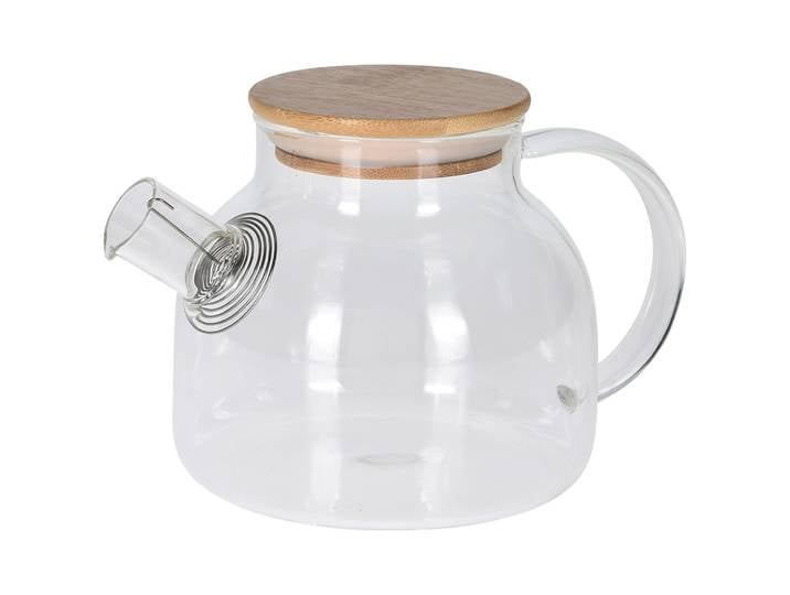 Teekanne aus Glas mit Bambusdeckel und Filter, 1000 ml