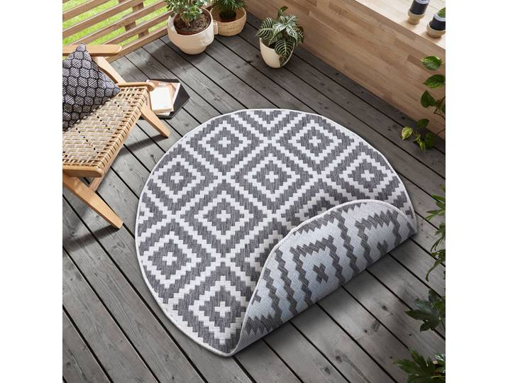 Teppich GOODPRODUCT Ronda Wendeteppich , grau (grau, creme), H:5mm Ø:140cm, Kunstfaser, Teppiche, Teppich, Sisal-Optik, Flachgewebe, In- und Outdoor, geometrisches Boho Design