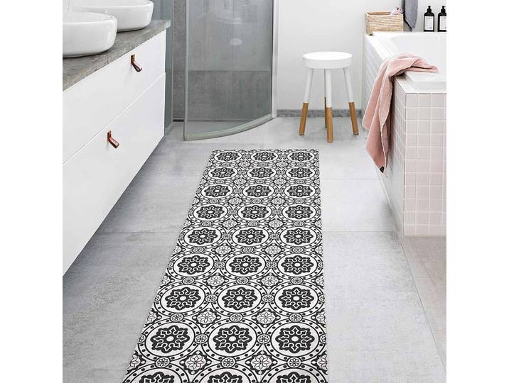Vinylteppich Florale Fliesen 70 x 210cm Schwarz/Weiß