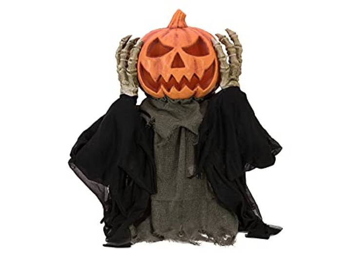 EUROPALMS Halloween Figur POP-UP Kürbis, animiert 70cm Animierter Kürbismonster-Oberkörper mit Licht-, Sound- und Bewegungs-Effekt