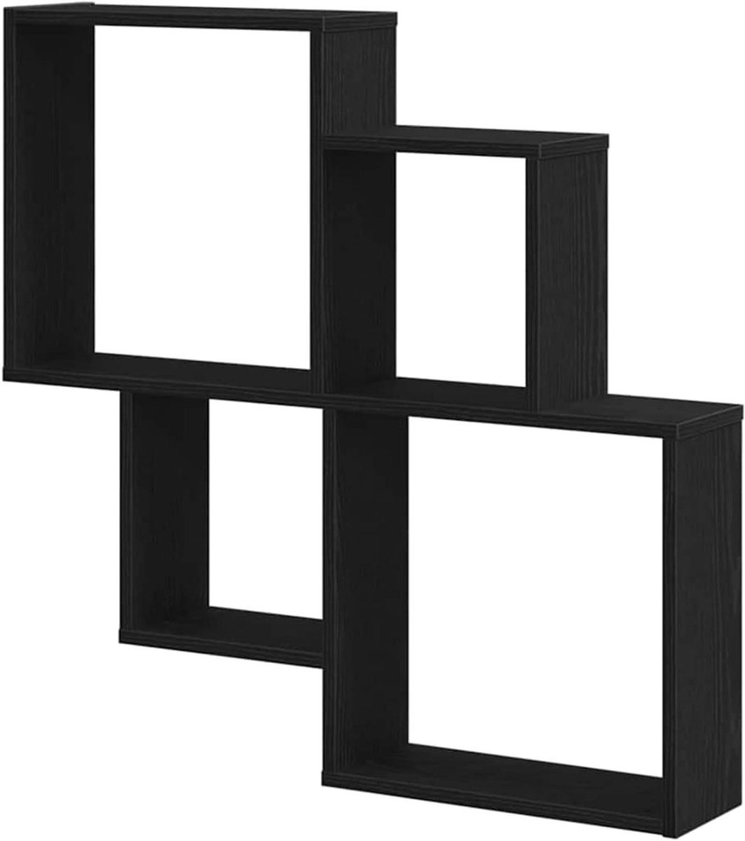 Zwarte Wandplank Eiken Look - Zwevende Hangplank voor Decoratie en Opslag - B/D/H: 80 x 15 x 78.5 cm