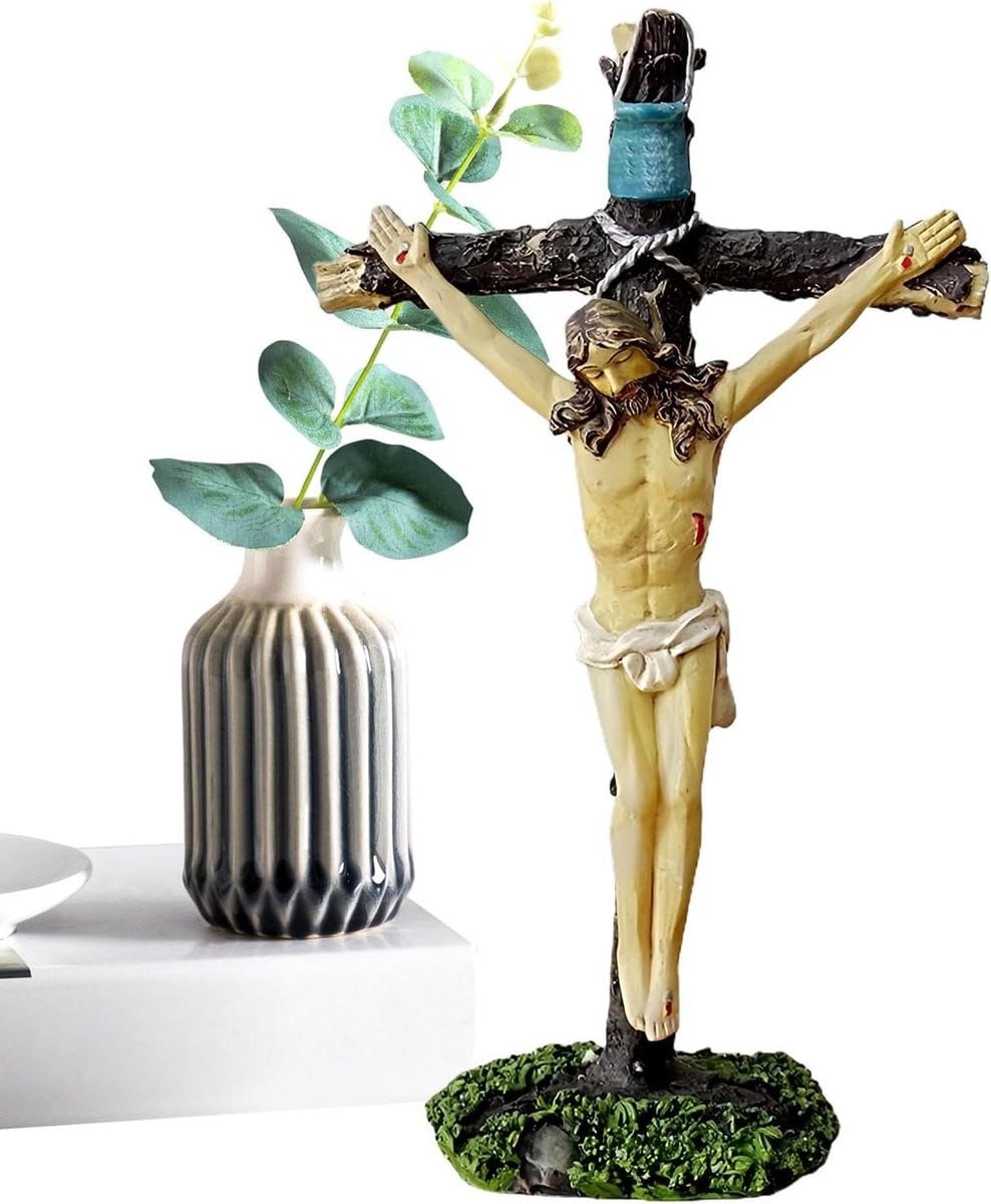 Jezus Kruisbeeld Bruin - Religieus Beeld voor op Tafel - Hoogte: 18 cm