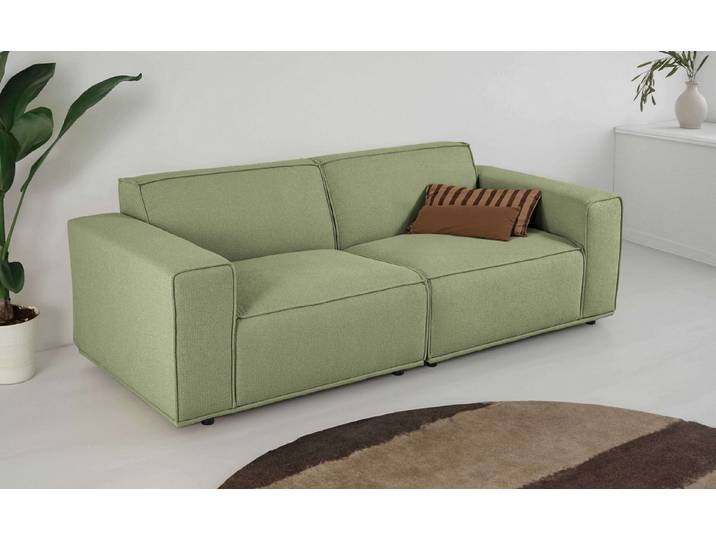 OTTO home 3-Sitzer Avelin, 228 cm, Chenille, Struktur-Boucle, mit Wellenunterfederung, Kedernaht, bodentief, Skandi-Design