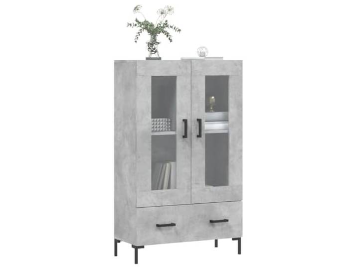 KTHLBRH Anrichte grau Beton 69,5 x 31 x 115 cm Holz mehrschichtig Metallbeine, Glastür, Griffe, viel Stauraum, Montage erforderlich