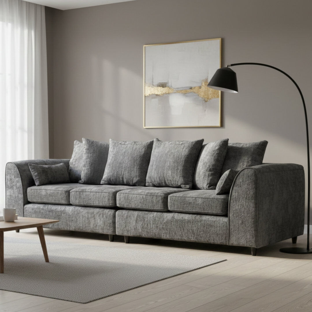 Metro 4 Seater Chenille Sofa Grey 90cm H X 250cm W X 90cm D