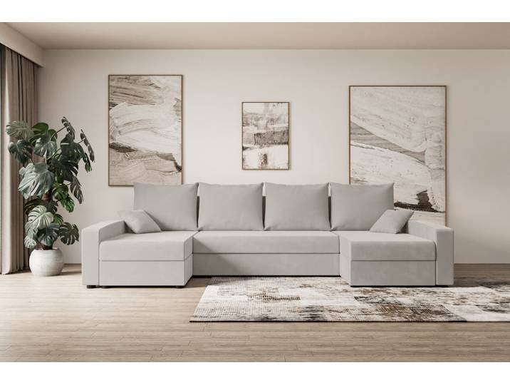ALTDECOR Ecksofa mit Schlaffunktion und Bettkasten Corner Sofa Eckcouch Couch U-Form universal, links/rechts angeordnet Schlafcouch Ausziehbar Wohnlandschaft ALESIA-U - 301x140x90cm Hellbraun