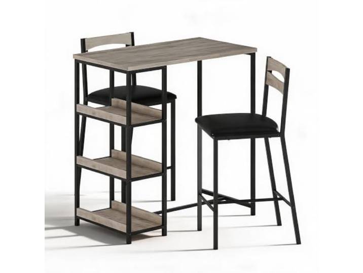 GarveeLife 3-teiliges Esszimmer-Set für 2 Personen Platzsparendes Esszimmer-Set mit Tisch und 2 gepolsterten Barhockern für Küche, Apartment oder Studio, Schwarz