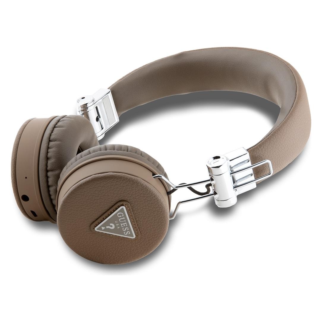 Guess PU Grained Triangle Logo ENC Kabellose Kopfhörer Bluetooth Headset - Braun (32 h, Kabellos) (GUBH70PGTSPSW)