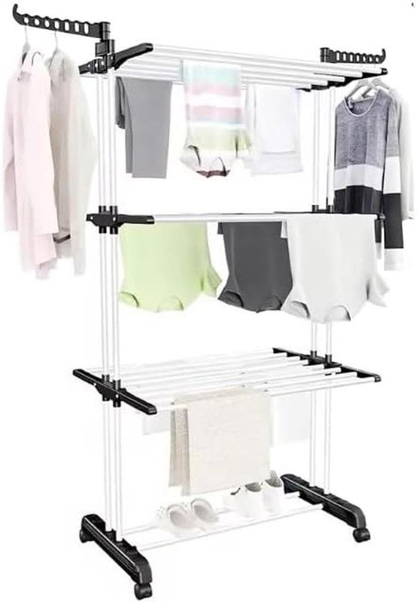 Wasrek Staand Zwart - Inklapbaar Droogrek voor Kleding - Hoogte: 178 cm