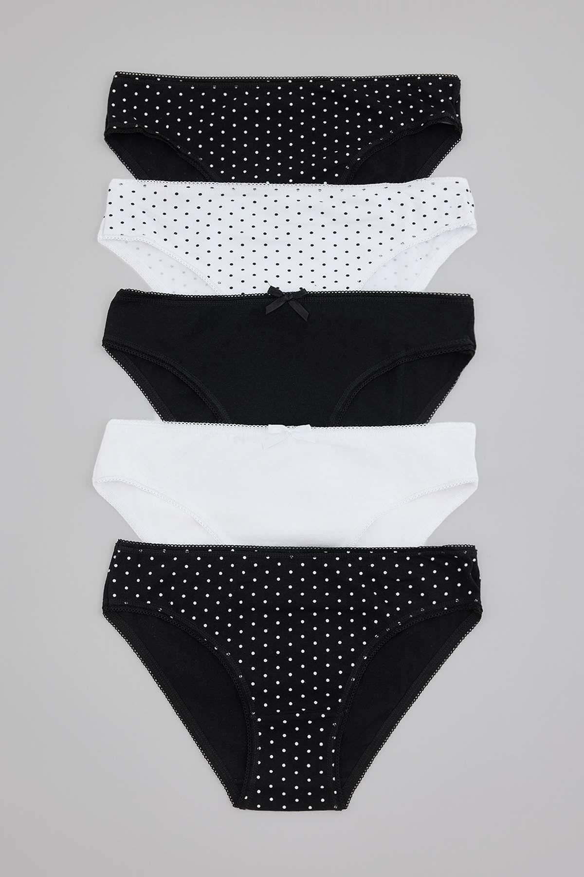 TRENDYOLMİLLA Damen 5er Pack Schwarz Gepunktet Slips