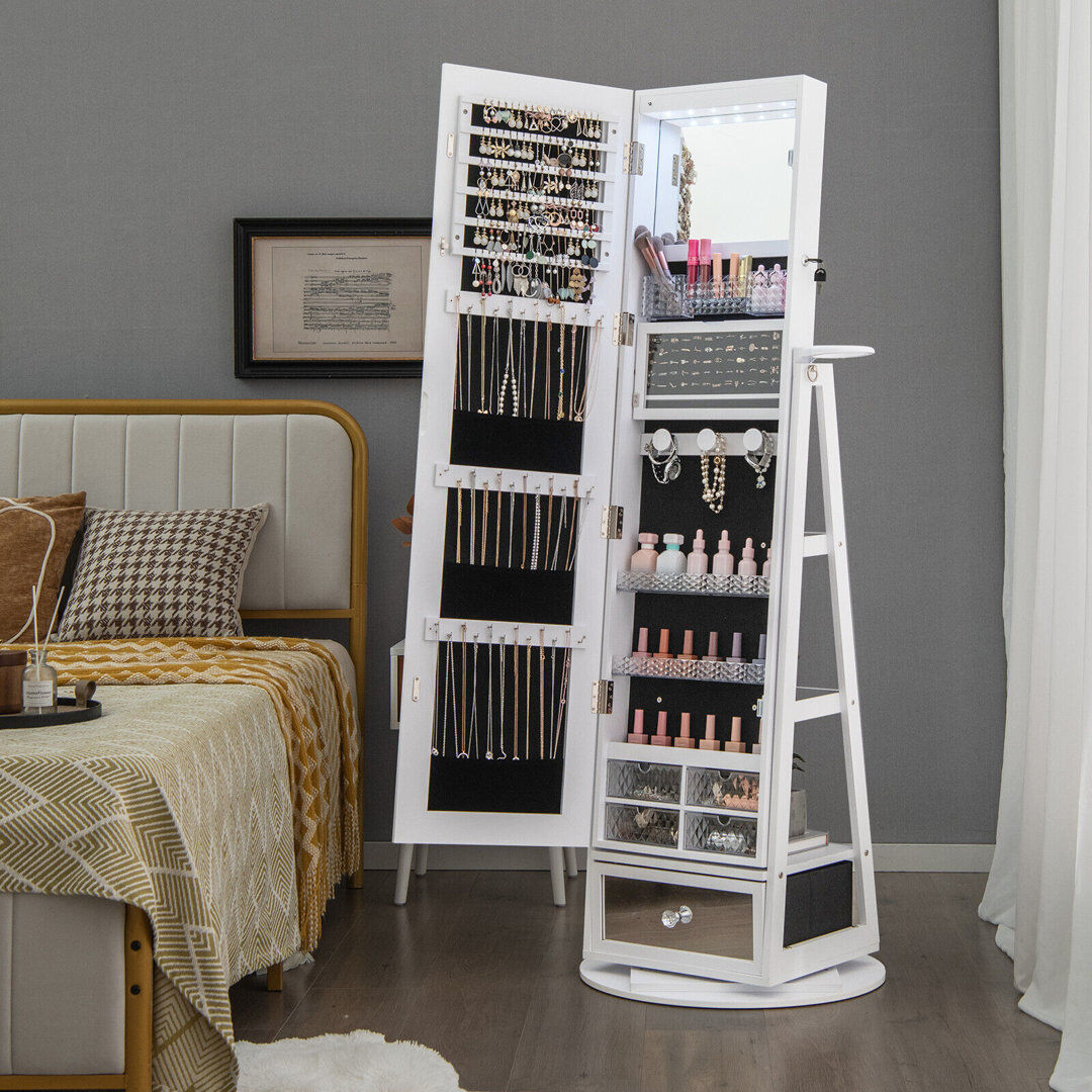 Brayden Studio Jewellery Cabinet with Mirror Jewelry Armoire White 164cm H X 56cm W X 56cm D