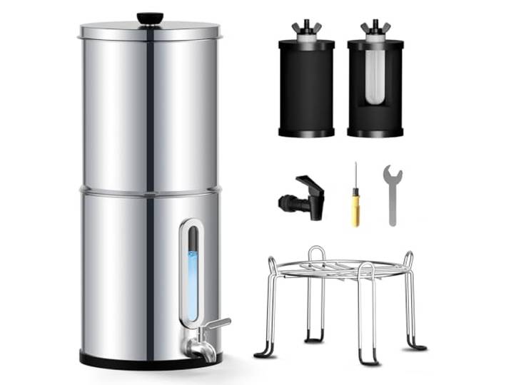 Joypur Schwerkraft Wasserfilter 8,5L aus 304 Edelstahl mit Sichtfenster – für Zuhause, Wohnmobil & Notfallvorsorge, BPA-frei, verbessert Geschmack & Geruch, Camping Wohnmobil Zuhause, Sliver