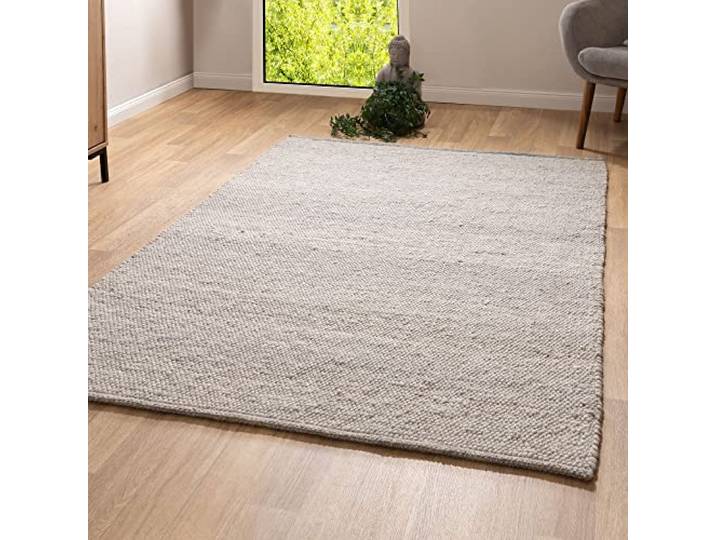 Steffensmeier Handwebteppich Leo veredelte Schurwolle Wohnzimmer Fusselstopp Grau Beige, handgewebt, Größe: 240x340 cm