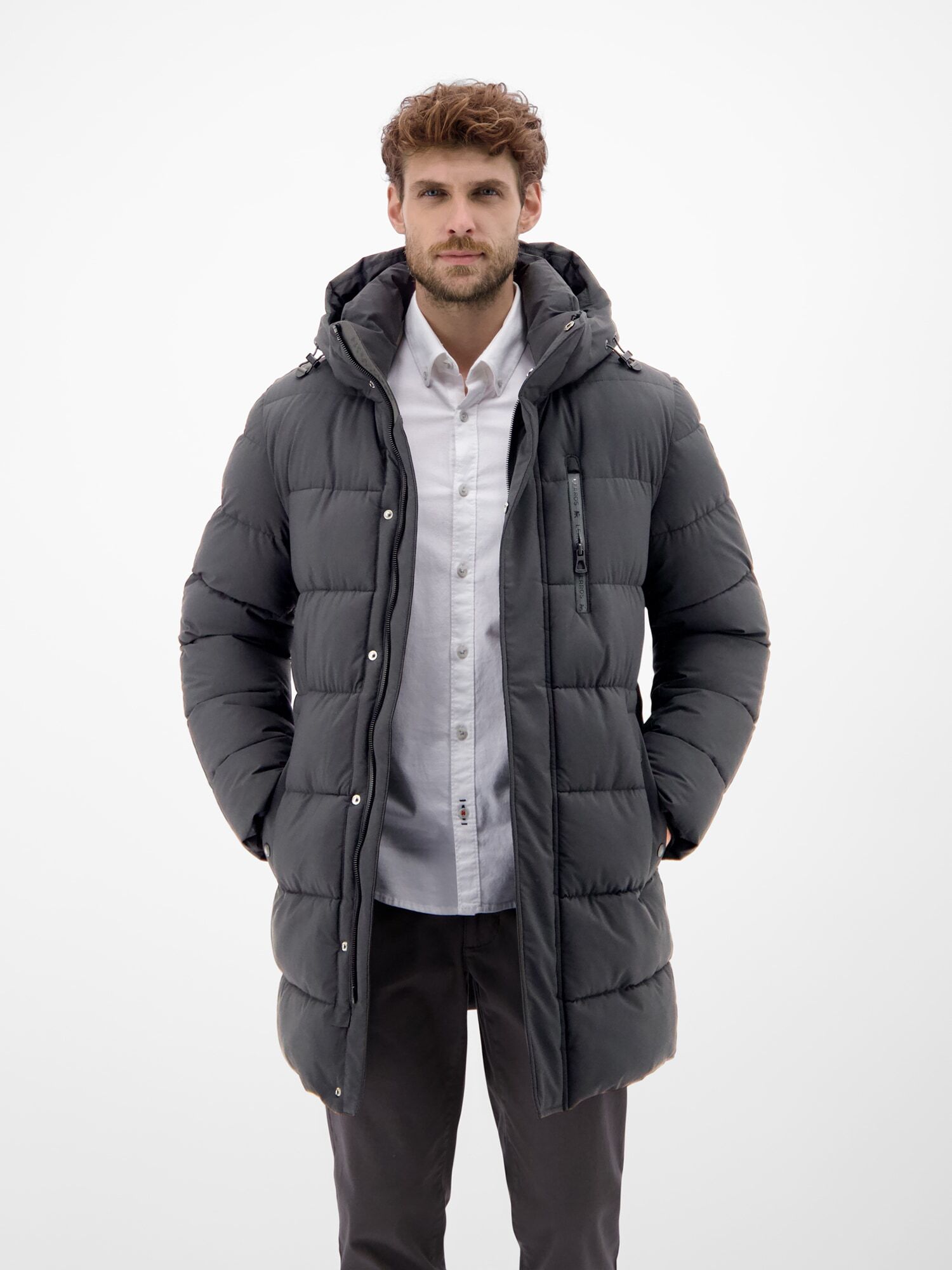 Wintermantel LERROS "Warmer Wintermantel für Herren", Herren, Gr. M, grau (schwarz), 100% Polyester, Mäntel Wintermantel schwarz M