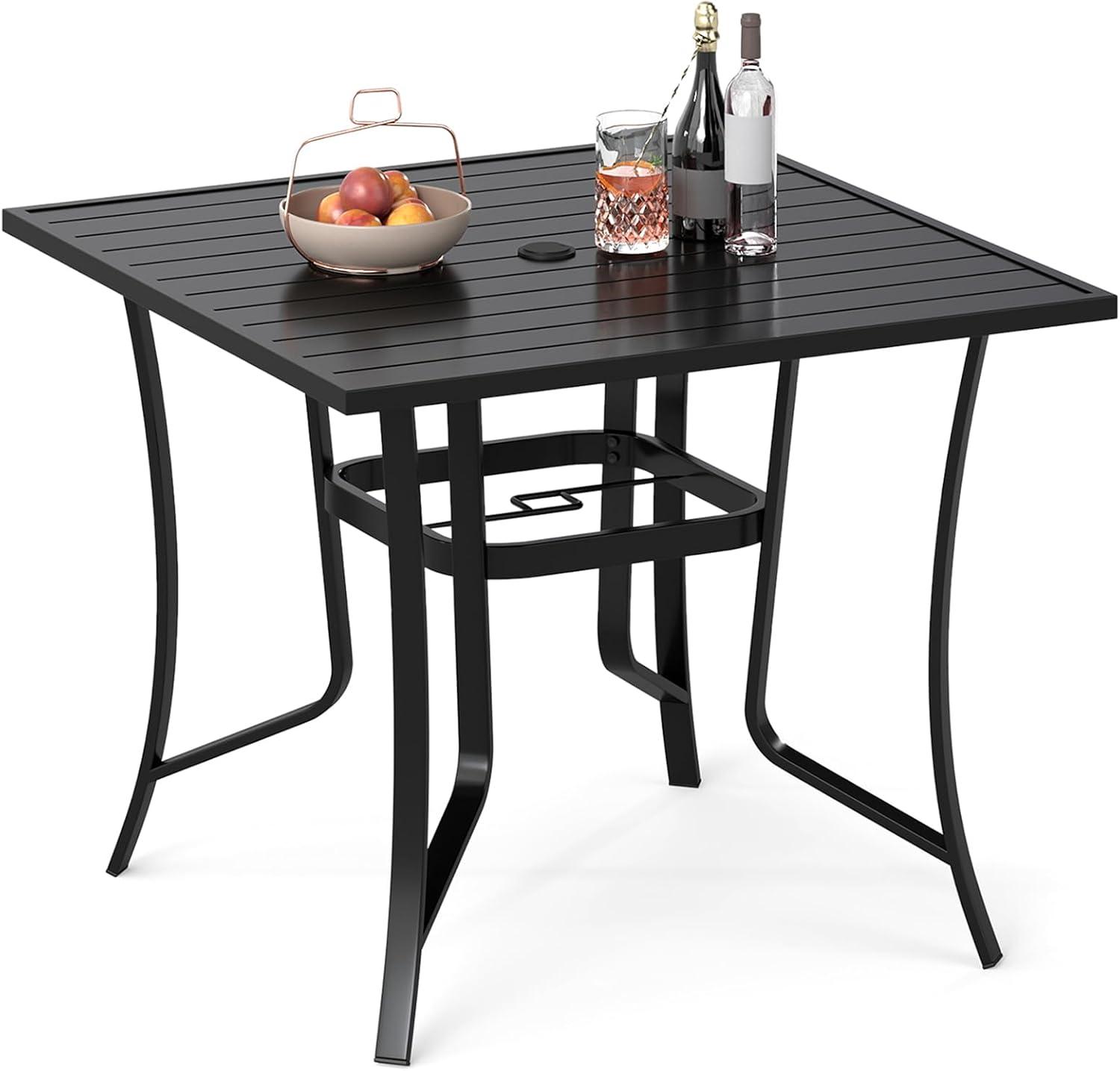 COSTWAY quadratischer Metall-Gartentisch mit Schirmloch, 91x91 cm