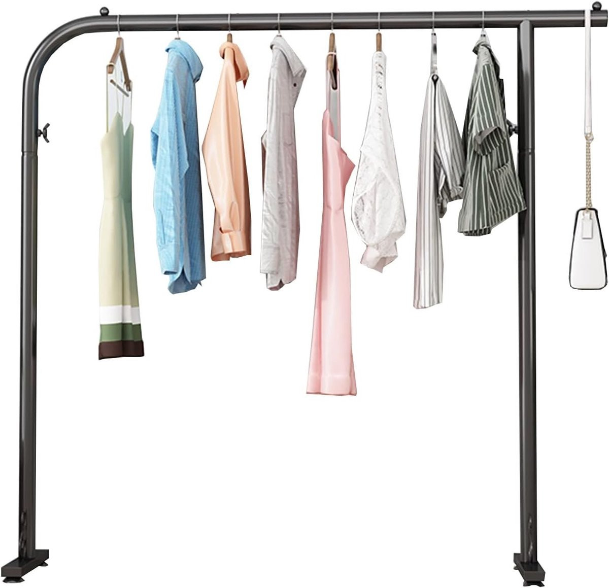 Zwart kledingrek met sterke metalen buizen, hoogte: 150 cm