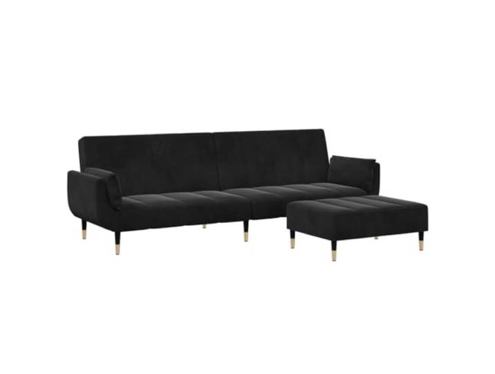 Makastle SchlafSofa Couch 2 Sitzer mit Fußhocker Schwarz Samt